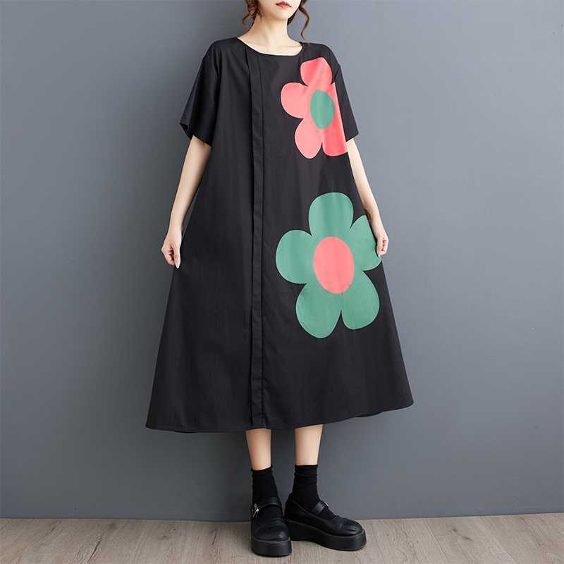 

Летнее свободное платье пэчворк с принтом, повседневное, с коротким рукавом one size абрикосовый