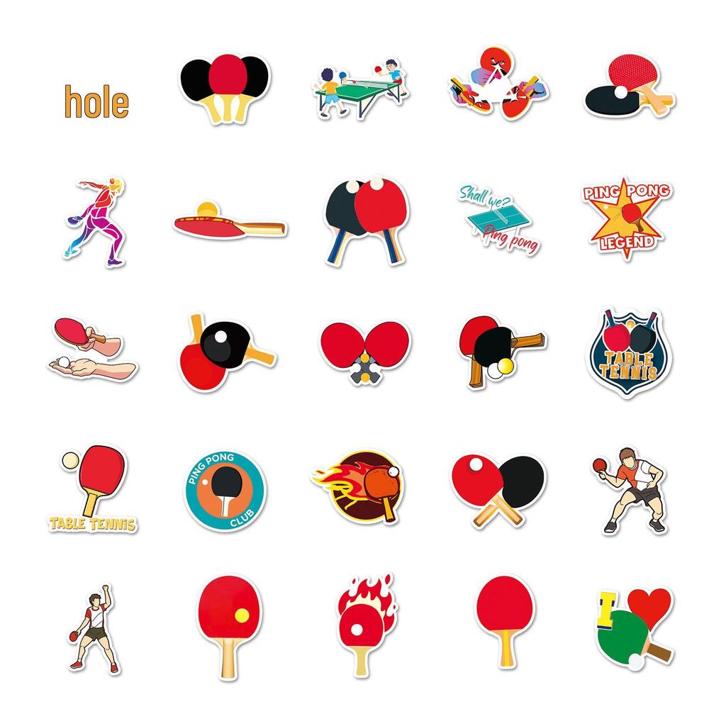 50 Waterproof Table Tennis Sport Stickers for Laptops, Skateboards, and More