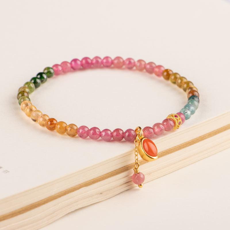 Rainbow Natural Stone Bracelet With South African Red Agate Pendant Vintage Elegant Women Wrist Fashion Accessories
