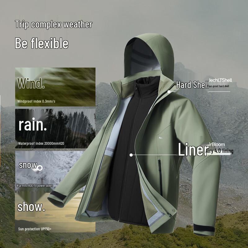Beneunder Men's 3-in-1 Detachable Hood Air Fleece Softshell Jacket