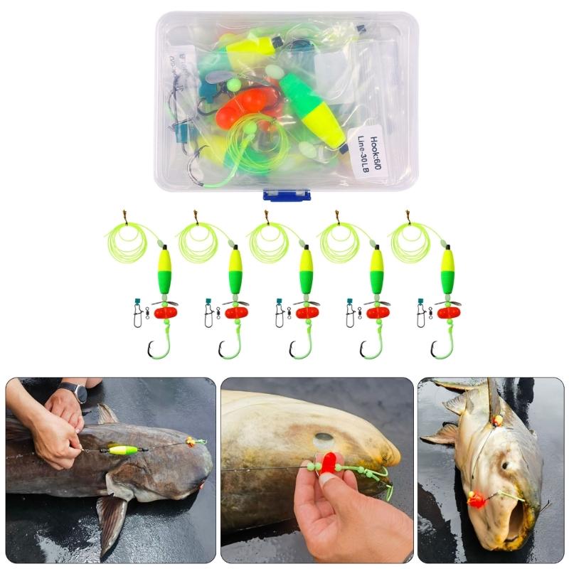 5Pcs Catfishing Rig Catfishing Float Rigs Rattle FloaterTackle for Catfishing Fishing 6/0 8/0 10/0 Circle Hook