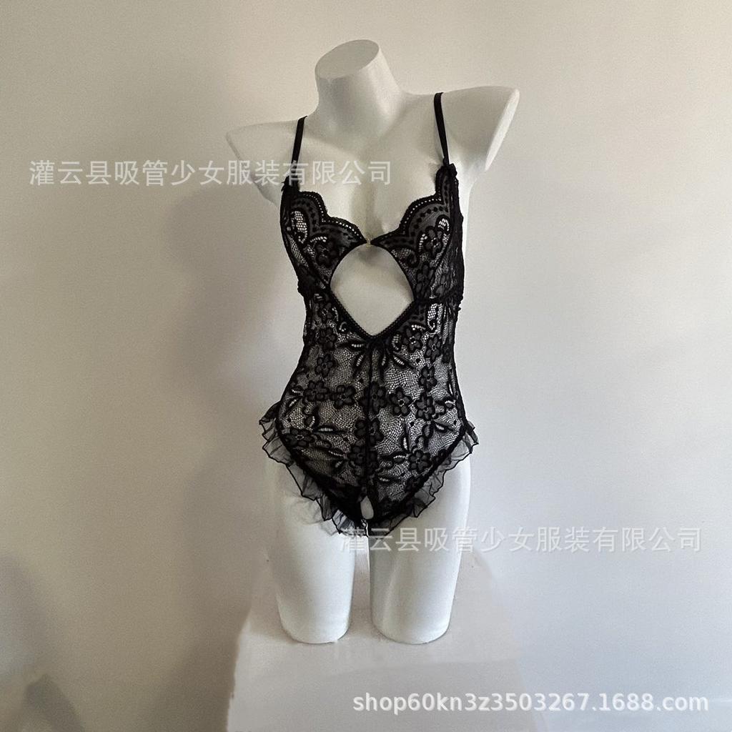 Sexy Underwear Sexy Lace Fungus Edge Sling Perspective Open Gear Open Buckle Deep V Backless