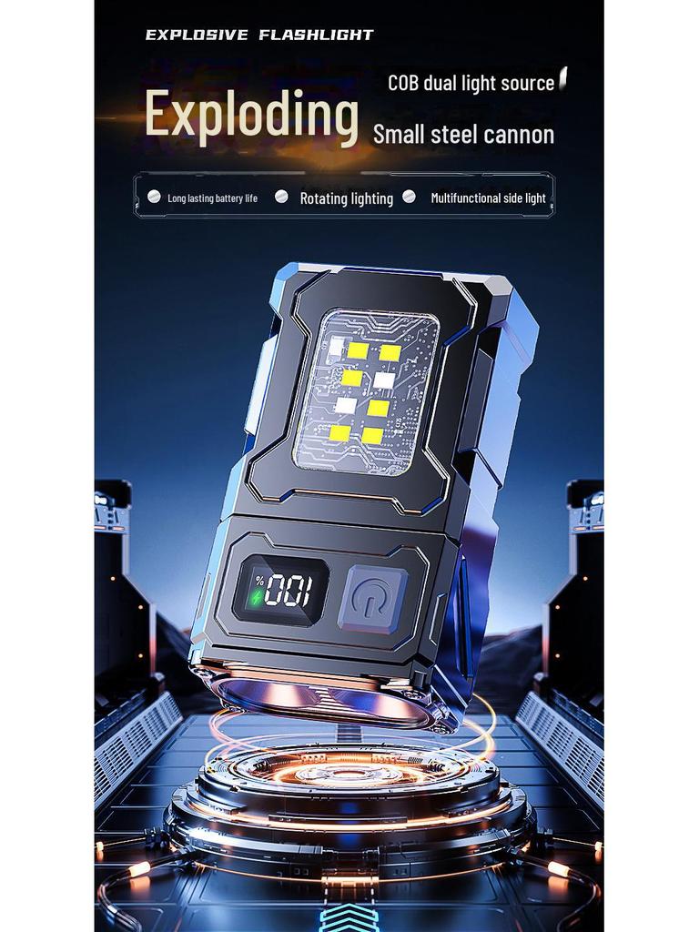 Super Bright Portable LED Flashlight with COB Side Light, Long-lasting Battery, and Warning Light for Outdoor and Work Lighting
