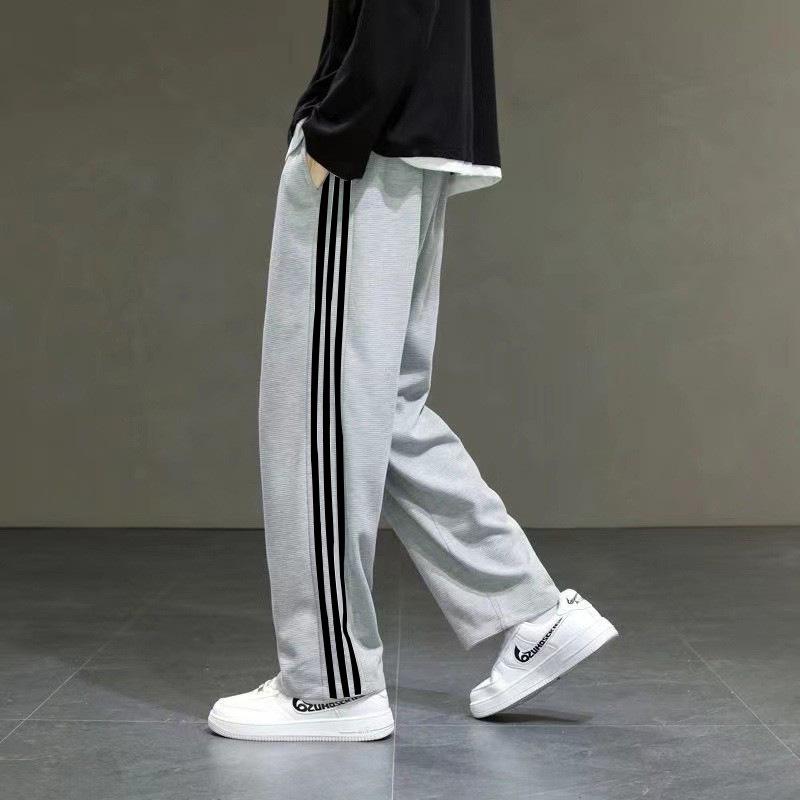 Global Finds Winter Heren Fleece Joggers: Casual Sportbroek met Drie Strepen, Losvallend, Rechte Pijpen 4XL