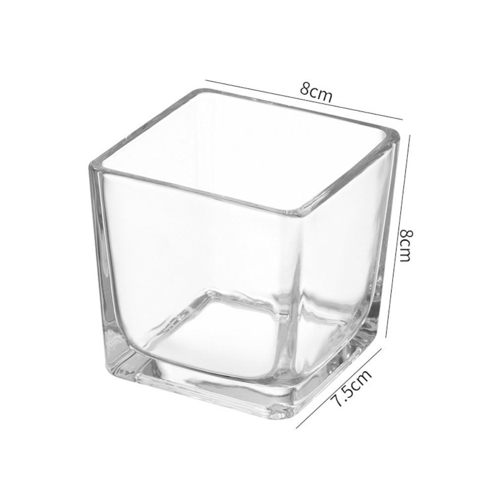 

Transprent Square Glass Vase Geometric Candle Holder Minimalist Fish Tank Office 8x8cm