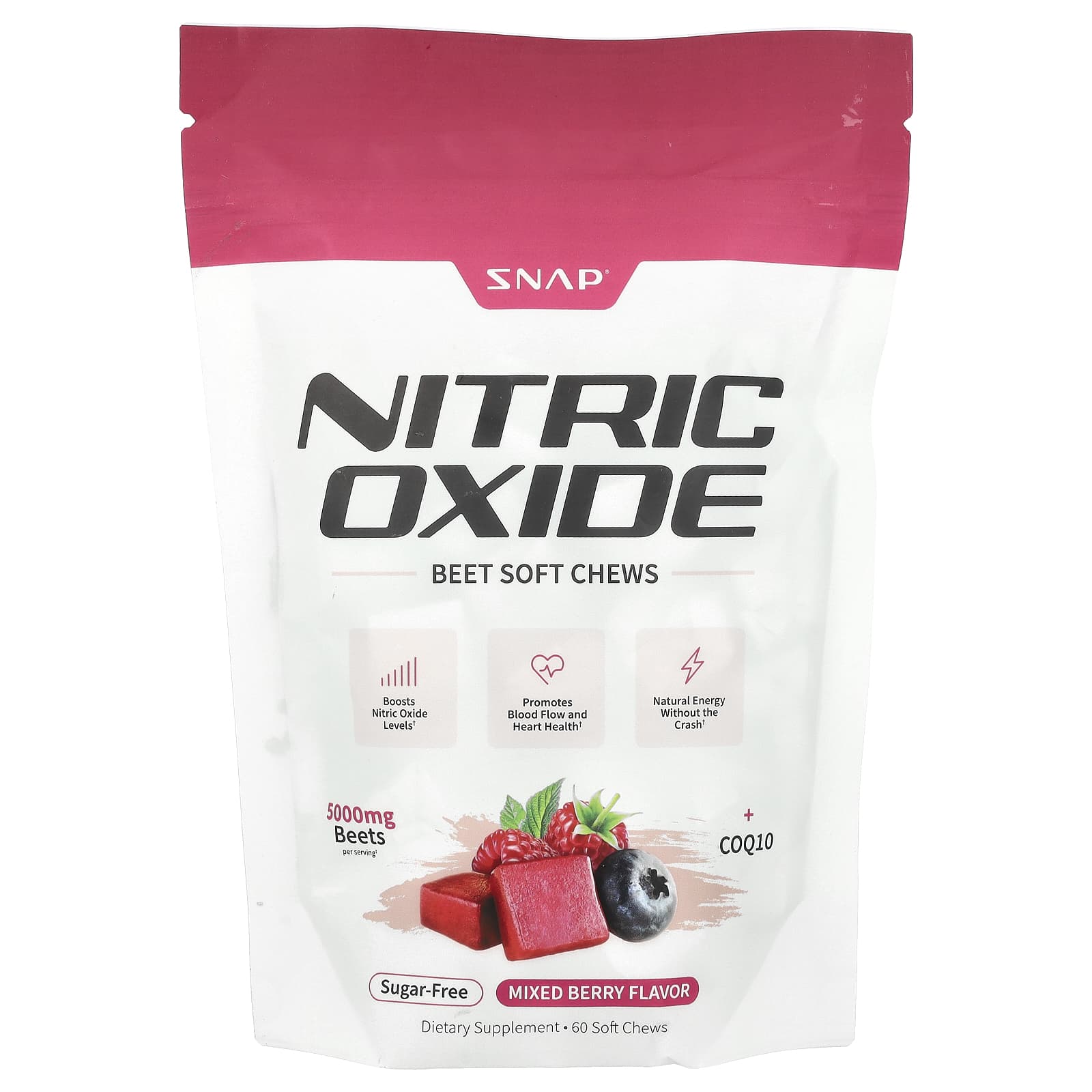 

Nitric Oxide Beet Soft Chews, Sugar Free, Mixed Berry, 60 Soft Chews