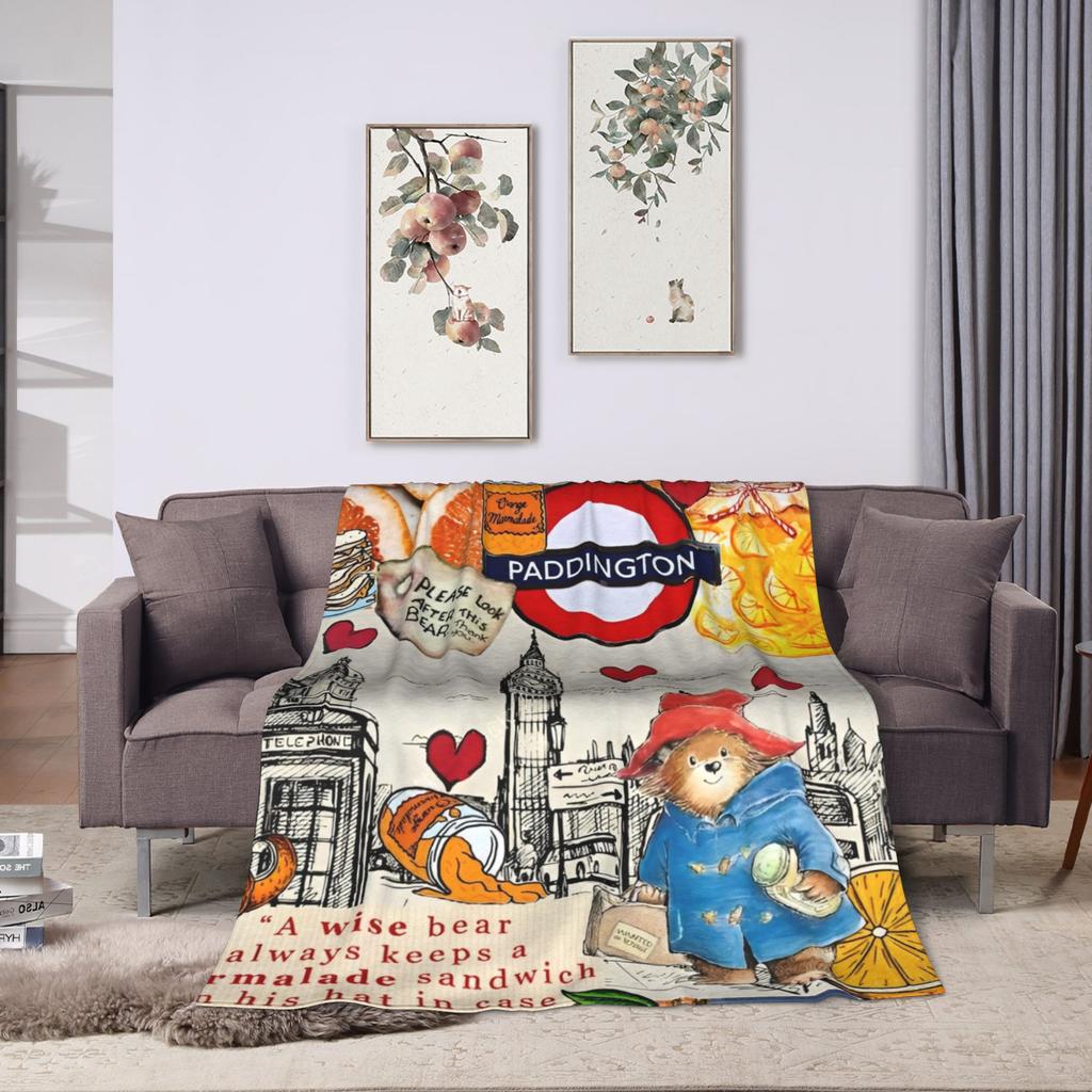 Britain Paddington Brown Bear Flannel Blankets  Soft Bedding Throws for Couch Chair Travel Street Trend Bedspread Sofa Bed Cover