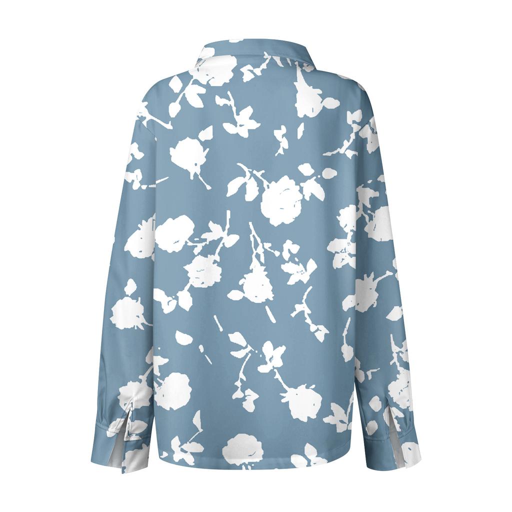 Women's Long Sleeve Buttoned Floral Print Casual Shirt Top