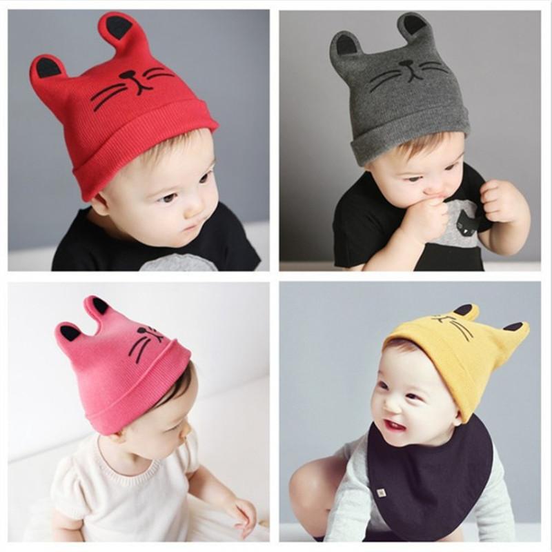 Cartoon Baby Hats Cat Knitted Cap Beard with Ears Winter Warm Newborn Caps Beanies Wool Girls Boys Hats Crochet