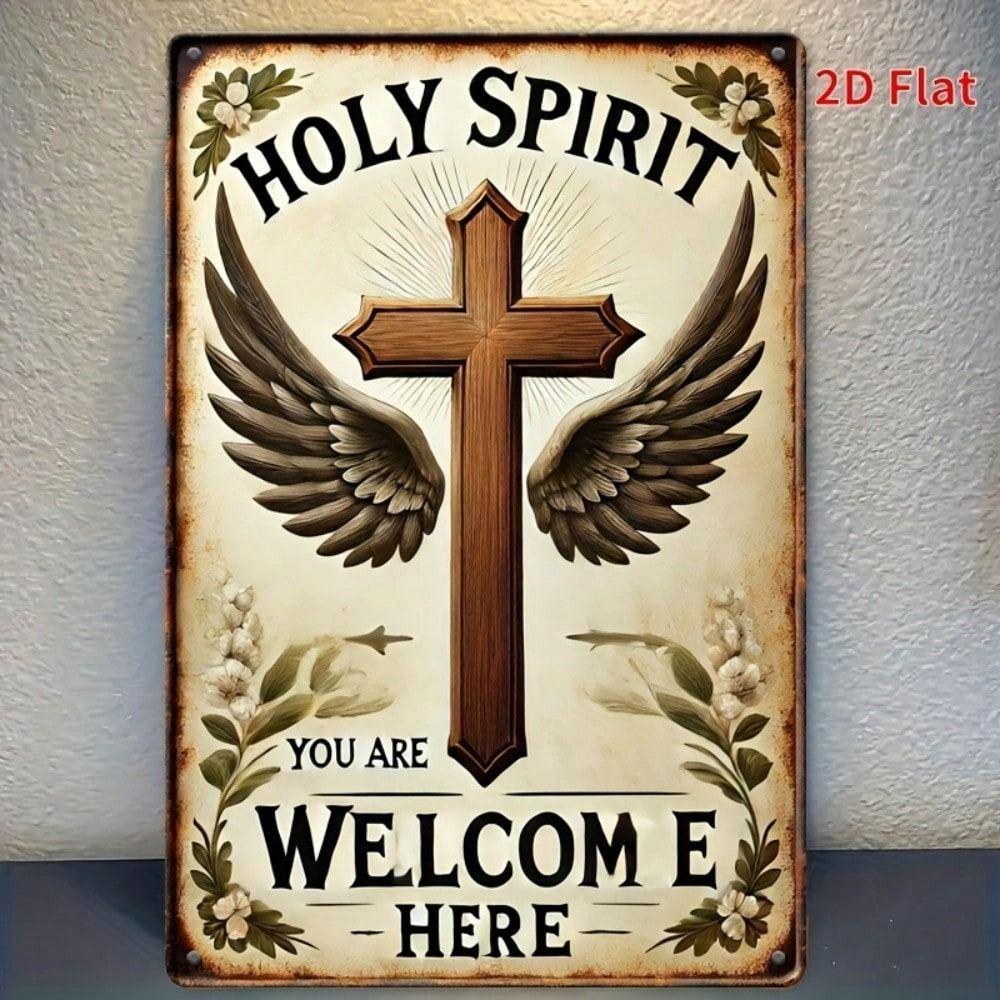 

Metal Poster Holy Spirit Cross Wings Vintage Religious Wall Decor