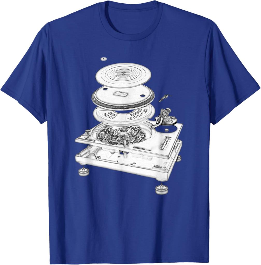 Turntable Exploded Blueprint DJ Graphic Tee Cotton Casual Short Sleeve TShirt