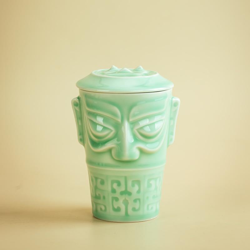 Sanxingdui Ceramic Cup with Lid - Versatile for Tea, Water, Wine, Cocktails, or Cola