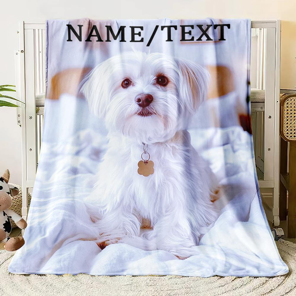Custom Maltese Dog Blanket Personalized Name Fleece Throw All Season Soft Warm Bedding Home Decor Gift for Dog Lovers