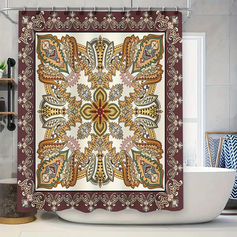 

Elegant Floral Paisley Shower Curtain For Bathroom Decor Vintage Boho Kitchen Bath Room Decoration With Tassels Burgundy Red W60H190(CM)-1 Pcs
