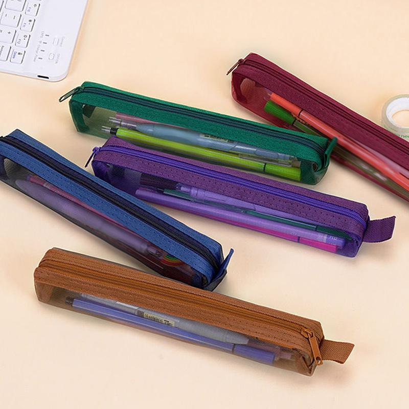 Mesh Travel Cosmetic Storage Bag Toiletries Clear Wash Bag Brush Storage Bag Multi-Functional Square Stationery Pencil Pouch