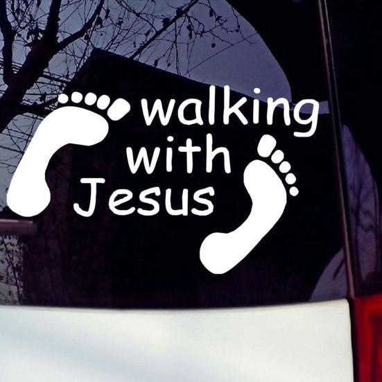 Walking with Jesus Sticker Religious Car Window PET Decal God Footprint Decor