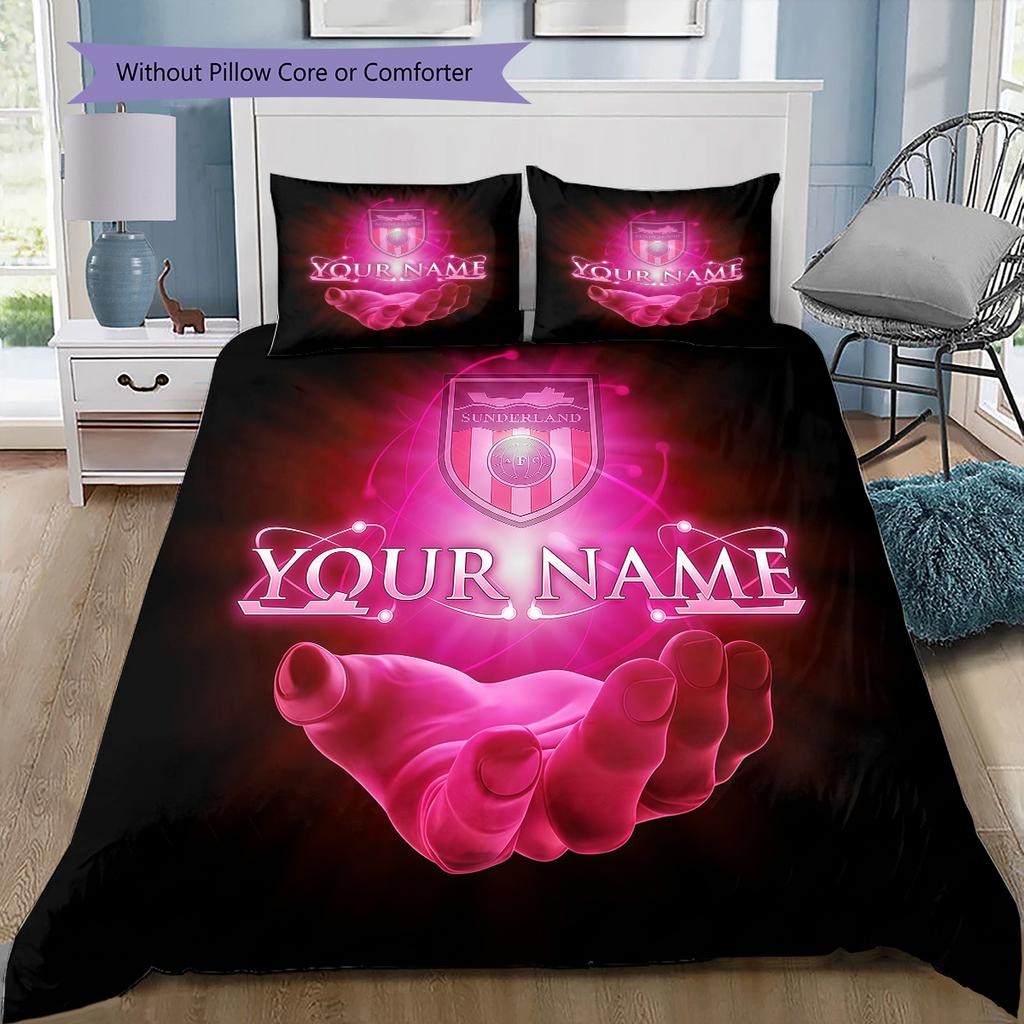 Sunderland Association Football Club Custom Name Pattern Bedding Quilt Set Quilt Cover Pillowcase Home Birthday Gift(1 * duvet cover + 2 * pillowcase,