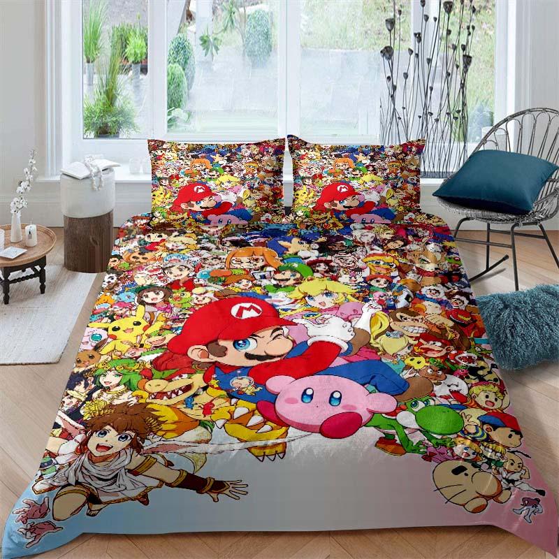 3D printed Super Mario World bedding set, a three-piece set including a printed duvet cover and pillowcases, available in adult