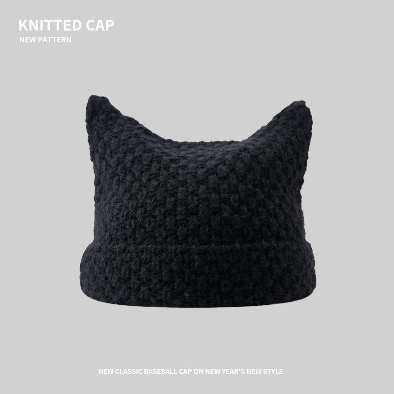 Unisex Cat Ear Stripe Knit Hat Japanese Style Winter Warm Couple Beanie Minimalist Cold Weather Outdoor Fashion Warm Cap