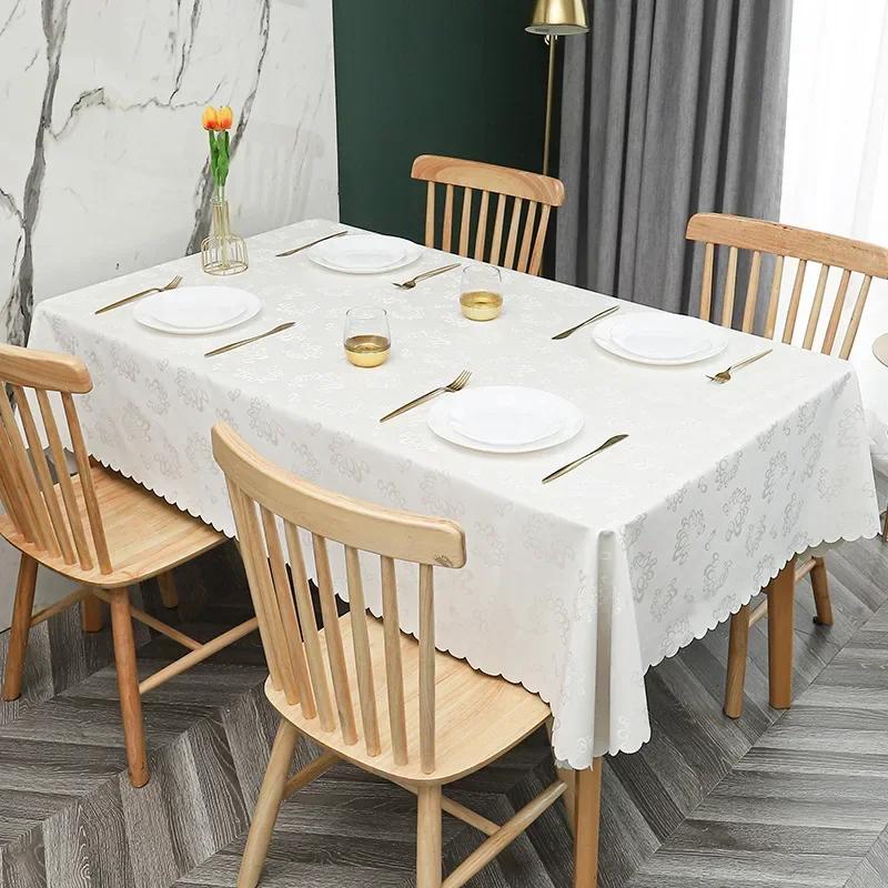 European Style PU Tablecloth, No Wash Restaurant Household Rectangular Waterproof Dining Table Fabric Jacquard Round Table Mat