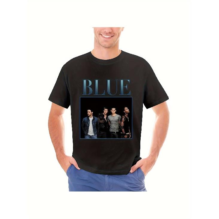 Men & Women Band Vintage T-Shirt - Retro Band Member Photos & Bold BLUE Print, Loose Fit Unisex Tee Suitable for Music Fans, Ideal Gift for S чёрный
