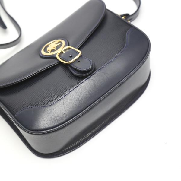 HUNTING WORLD LogoPlate Shoulder Bag Cross body Navy Leather Women Used