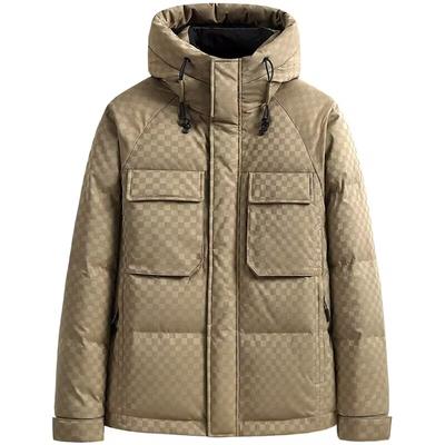 Mens Checkered Puffer Jacket Premium High Quality Winter Coat For Men Warm Hooded Oversized Down Coat Streetwear Fashion Parka