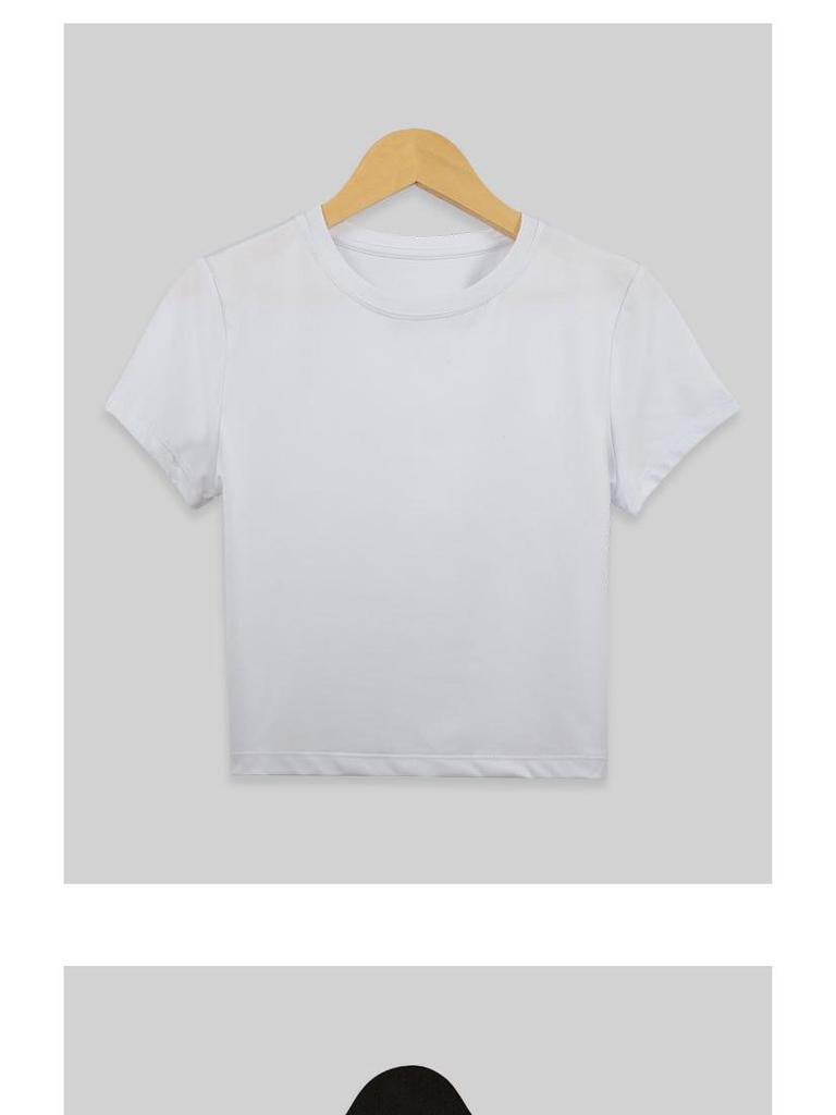 Women's Simple Solid Color Crew Neck Yoga T-Shirt - Short Sleeve for Running & Fitness