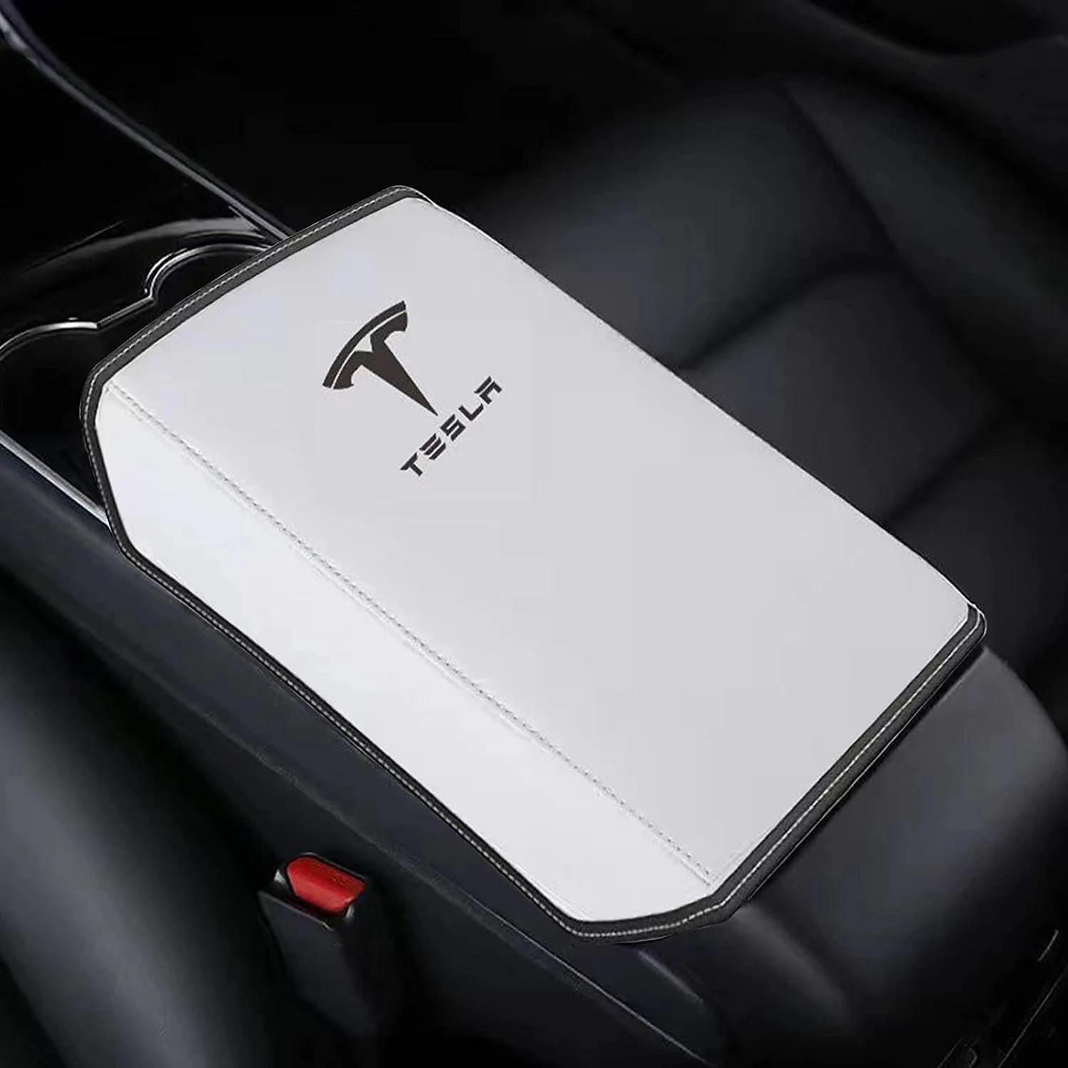 

Car Sticker 2025 Hot Car Center Console Cover Leather Armrest Mat Arm Storage Box Mat For Tesla ModelS X 3 Y 2017 Personalized R белый