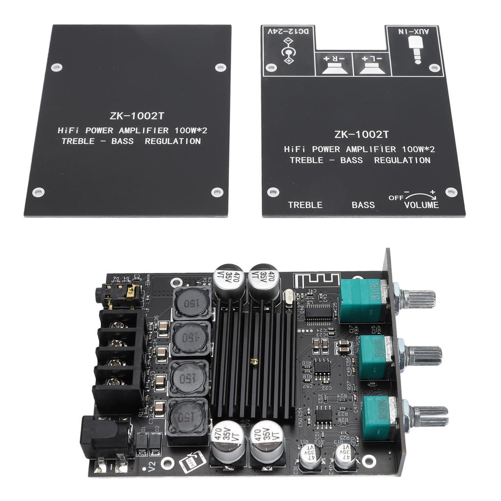 2x100W Amplifier Board HIFI with Treble Bass Control TPA3116D2 DC12‑24V BT AUX Inputs 2.0 Channel