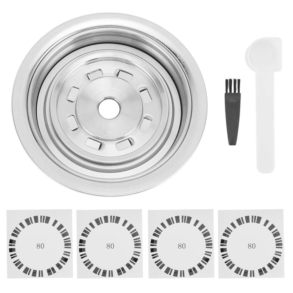 Kaffee Kapsel Adapter Edelstahl mit Aufklebern Löffel Bürste Kaffeepad Konverter für Delonghi ENV135 für