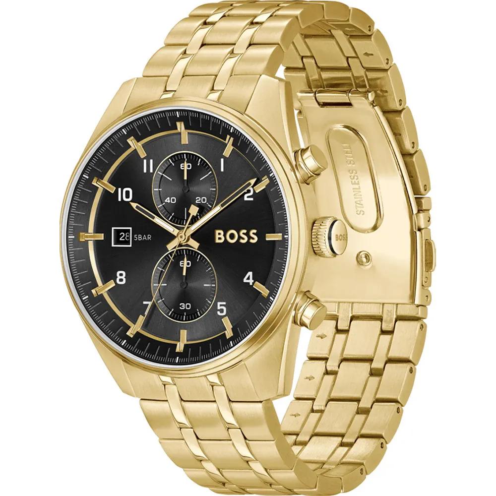 BOSS Skytraveller Schwarz Zifferblatt Zwei-Ton Edelstahl Armband Herren Quarz Uhr 1514152