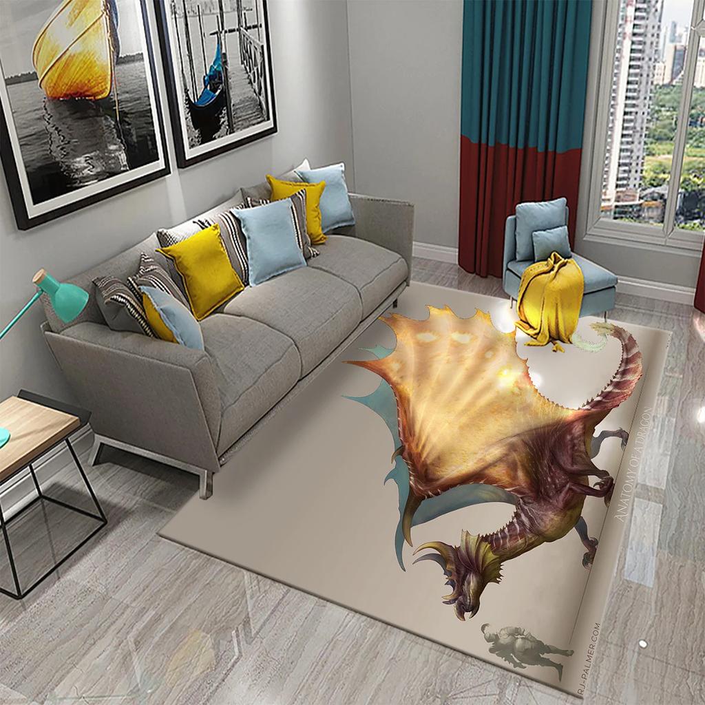 3D Cartoon Dragon Animal Print Carpet for Kitchen Toilet Living Room Esports Chair Carpet Bedside Modern Simple Non-slip Carpets