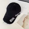 Letter Embroider Washed Denim Baseball Cap Women's American Retro Ripped Old Peaked Cap Soft Top Large Head Circumference Hat