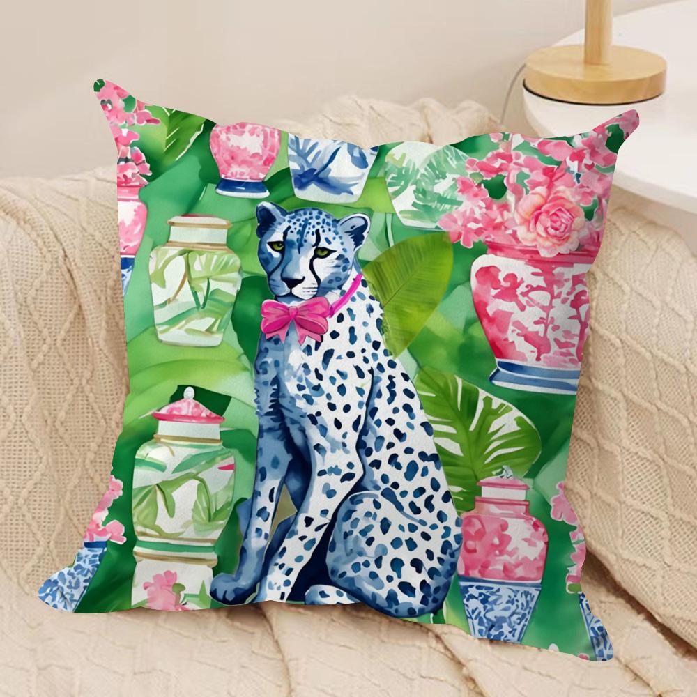 Monkey in chinoiserie garden Cushion Cover Soft Plush Fabric DoubleSided Printed Cushion Covers for All Seasons Home Decor