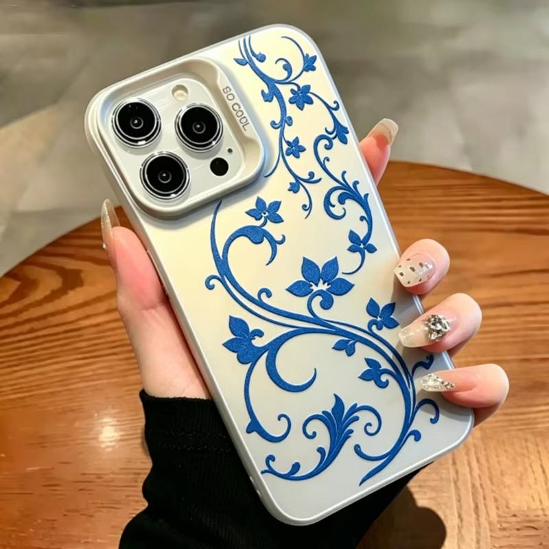 Purple Blue Floral Vine Phone Case For iPhone 17 Air 16 Pro Max 16E 15 14 Plus 13 12 11 XS XR Electroplate Silver Back Cover