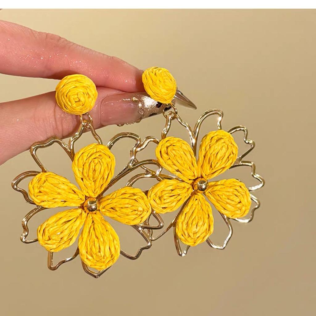 Colorful Dopamine Fabric Beaded Earrings – Women's Studs, Seaside Vacation Style, Ear Clips