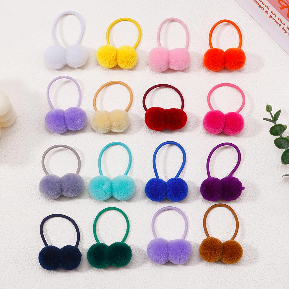 2/6/10Pcs Girls Scrunchies Double Plush Ball Hair Bands Set For Baby Kids Bobbles Elastic Hair Ropes Hair Accessories