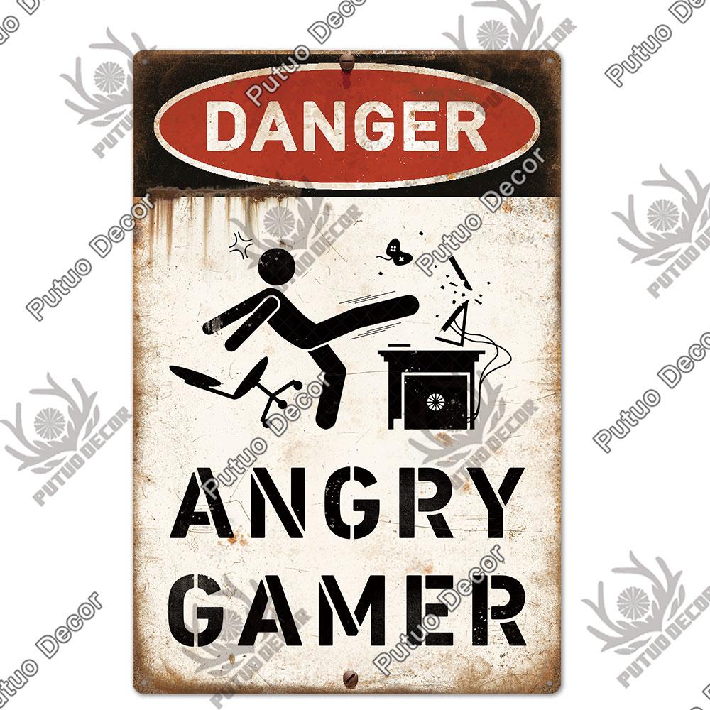 Decor Funny Gamer Metal Signs Vintage Tin Sign Gamer At Work Retro Signs for Home House Club Game Room Man Cave Wall Decor