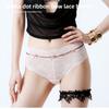 Lady Summer Flimsy Sexy Lace Leopard Print Collision Color Ribbon Bow In Waist Triangle Briefs