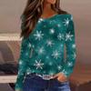 Women's Fashion Casual Slit Hem Round Neck Long Sleeve Loose Christmas Printed T-Shirt Ladies Top