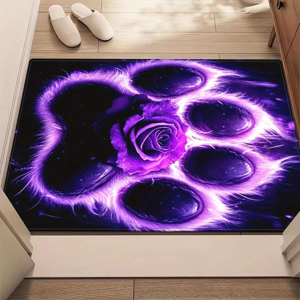Purple Paw and Rose Carpet for Bedroom Living Room Sofa Bedside Hallway Non-slip Doormat Area Rug Floor Mat Home Decoration