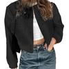 Women's Cropped Jackets Stand Collar Varsity Shacket Coat Casual Button Down Long Sleeve Spring Autumn Outerwear