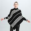 Irregular Striped Semi-Turtleneck Bat Sleeve Pullover Knitted Sweater Cape Female 0950 #