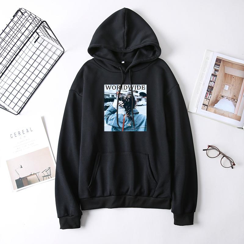 

Женская толстовка с длинным рукавом с принтом на осень, свободные повседневные топы с капюшоном L чёрный