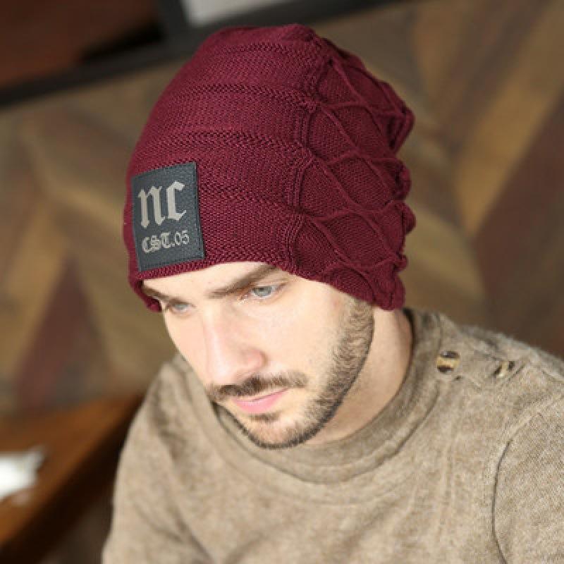 Autumn and Winter New Men's Knitted Hat, Adult Wool Plush Thickened Outdoor Thermal Pullover Hat