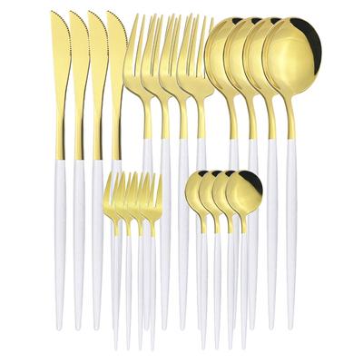 20 τμχ/Σετ Λευκόχρυσο Σετ μαχαιροπήρουνων Μαχαίρια Πιρούνια για κέικ Κουτάλια τσαγιού Επιτραπέζια σκεύη από ανοξείδωτο ατσάλι Σετ επιτραπέζια σκεύη κουζίνας ασημικά