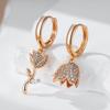 Rose Gold Color Asymmetrical Big Drop Earrings For Women Full Shiny Natural Zircon Accessories Daily Fine Jewelry