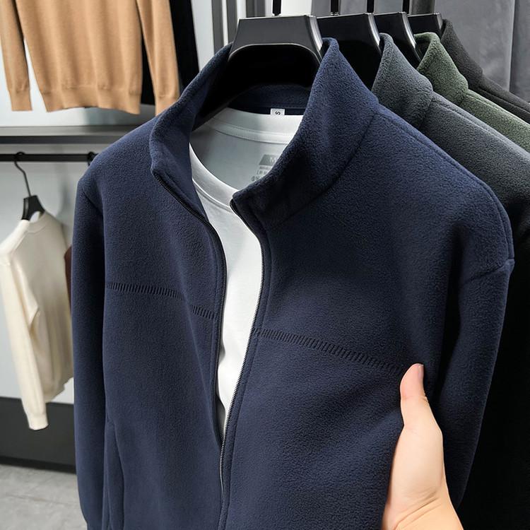 Men's Plus-Size Velvet Fleece Jacket - Autumn/Winter Outdoor Casual Stand Collar