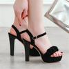 Fashion 2025 New Spring Summer Women Ankle Strap Buckle Platform Sandals Ladies Shoes High Heels Flock Fashion Sandalias Plus Size 32-43